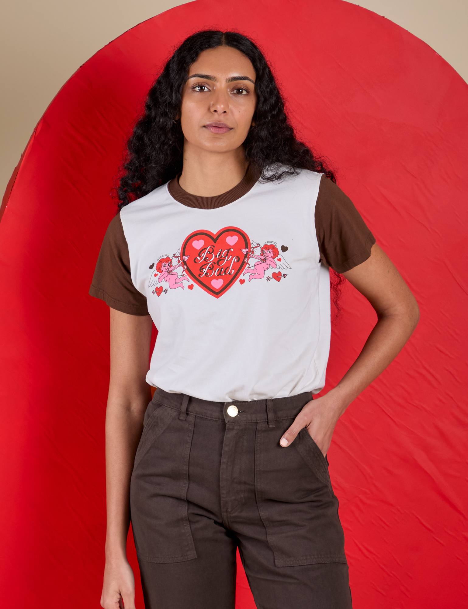 Shahana is 5’10 and wearing P Vintage Tee in Love Big Bud