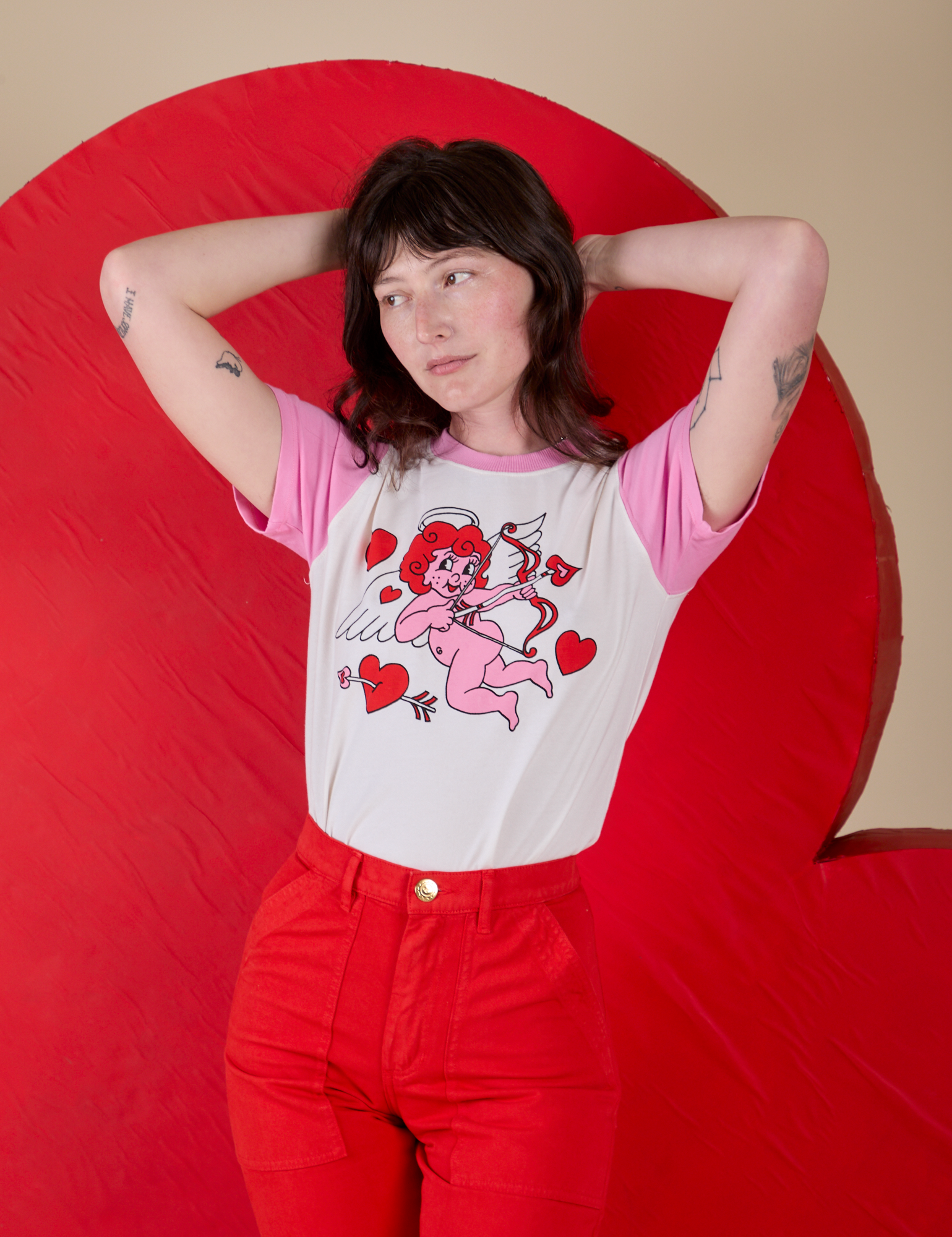 Alex is 5’8” and wearing P Vintage Tee in Cupid