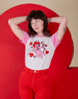 Alex is 5’8” and wearing P Vintage Tee in Cupid
