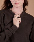 Long Sleeve Burly Tee in Espresso Brown front close up on Alex