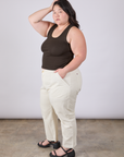 Side view of Tank Top in Espresso Brown and vintage tee off-white Work Pants