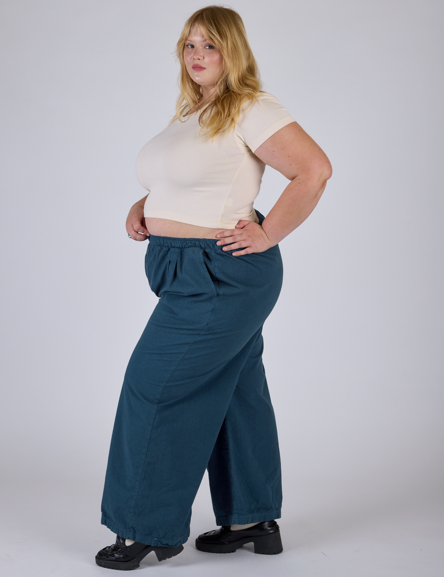 Pleated Pull-On Pants - Lagoon