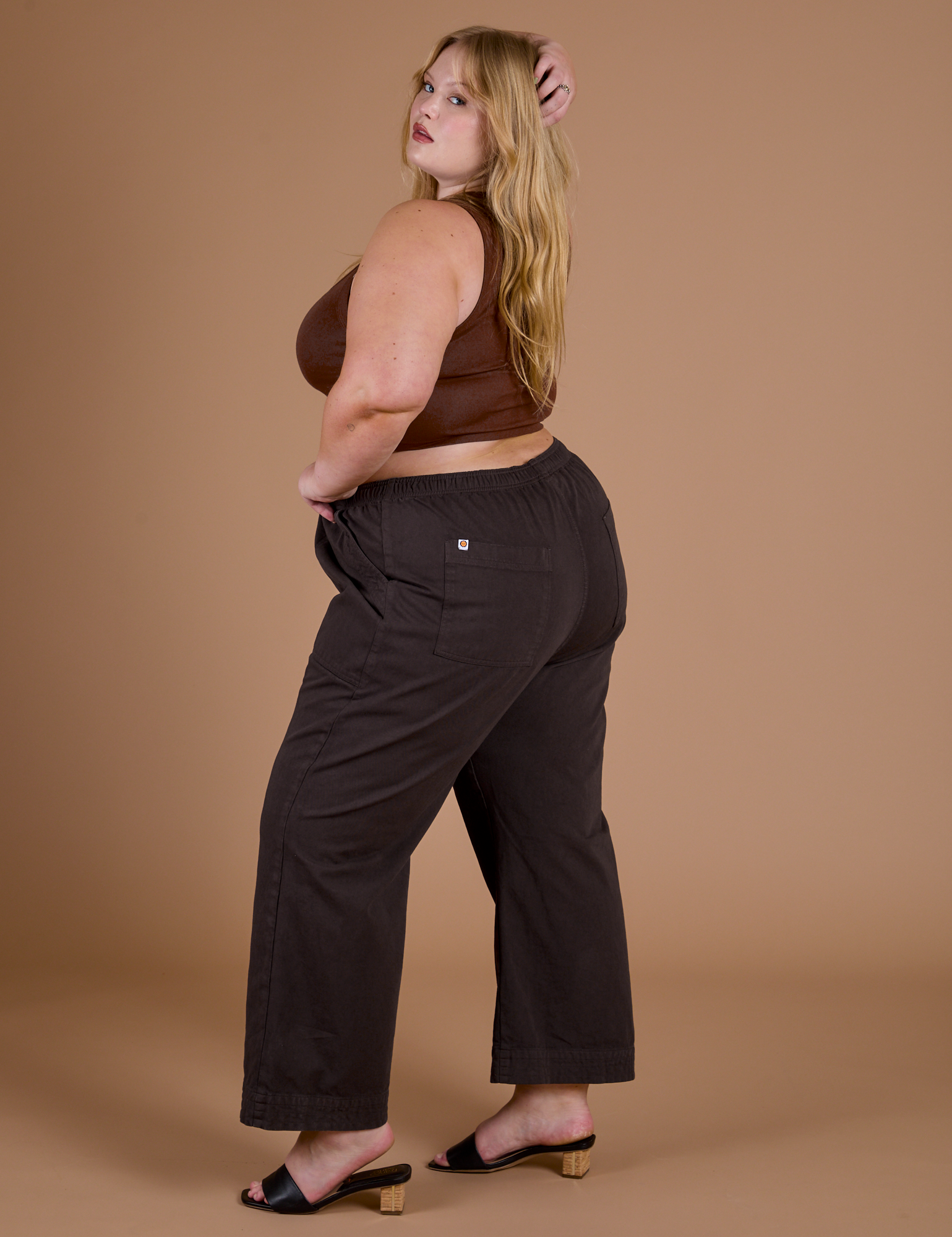 Action Pants in Espresso Brown side view on Juliet