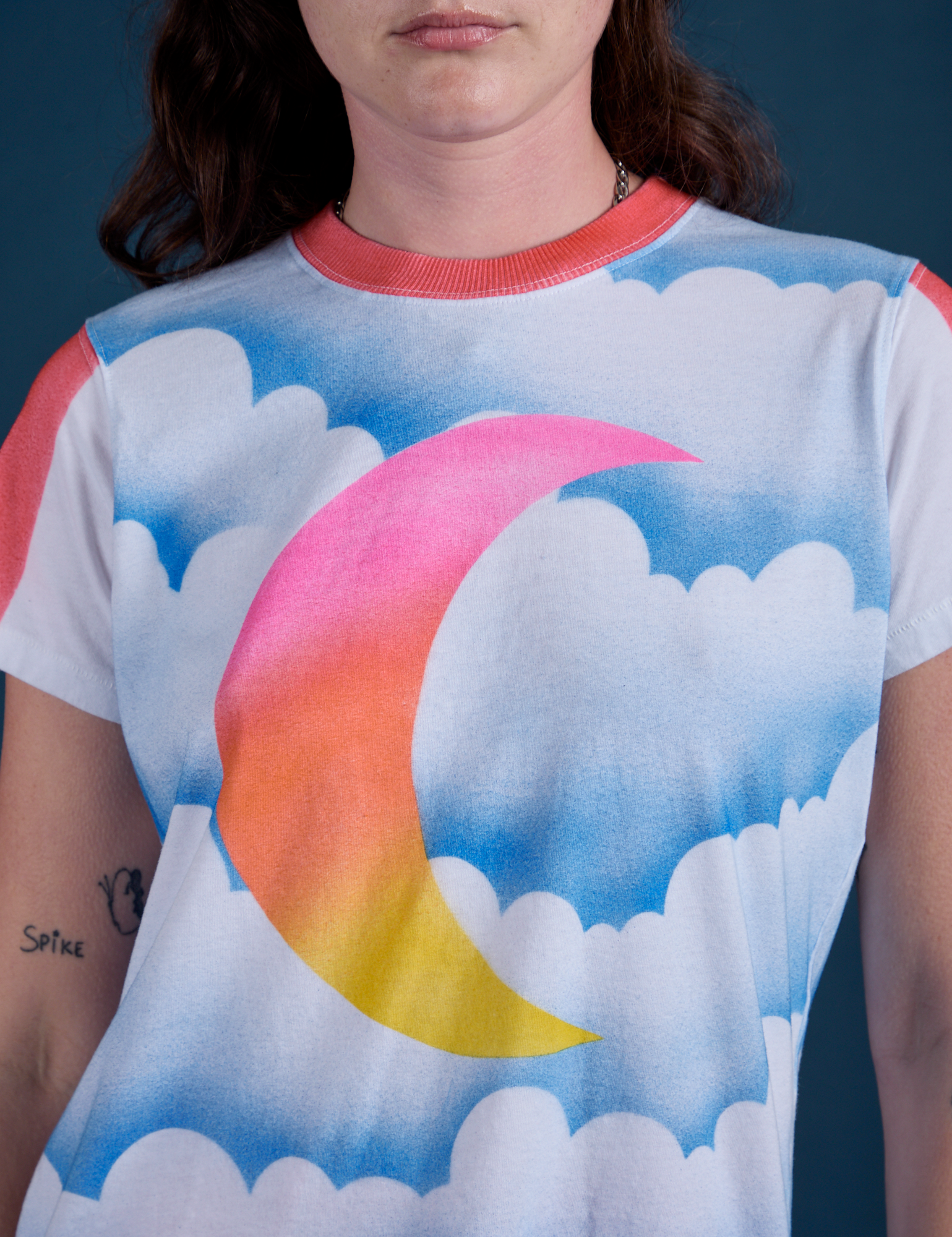 Airbrush Moon Vintage Tee close up on Alex