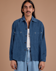 Cropped Corduroy Overshirt in French Blue on Anthony