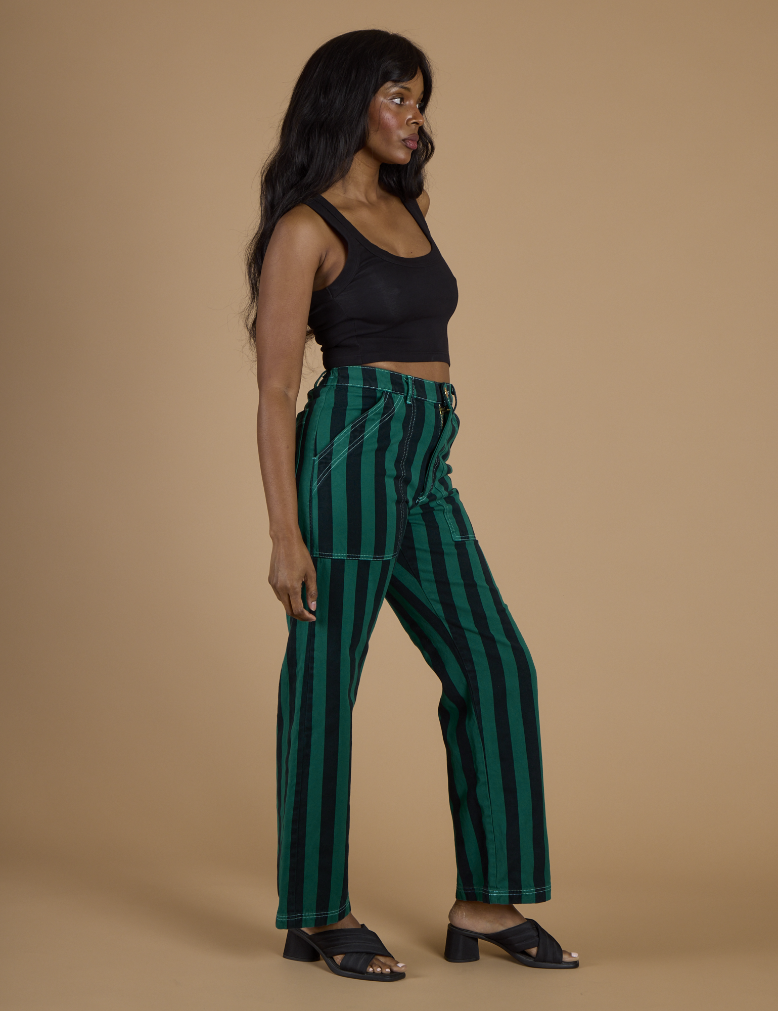 Black Stripe Work Pants - Hunter Green