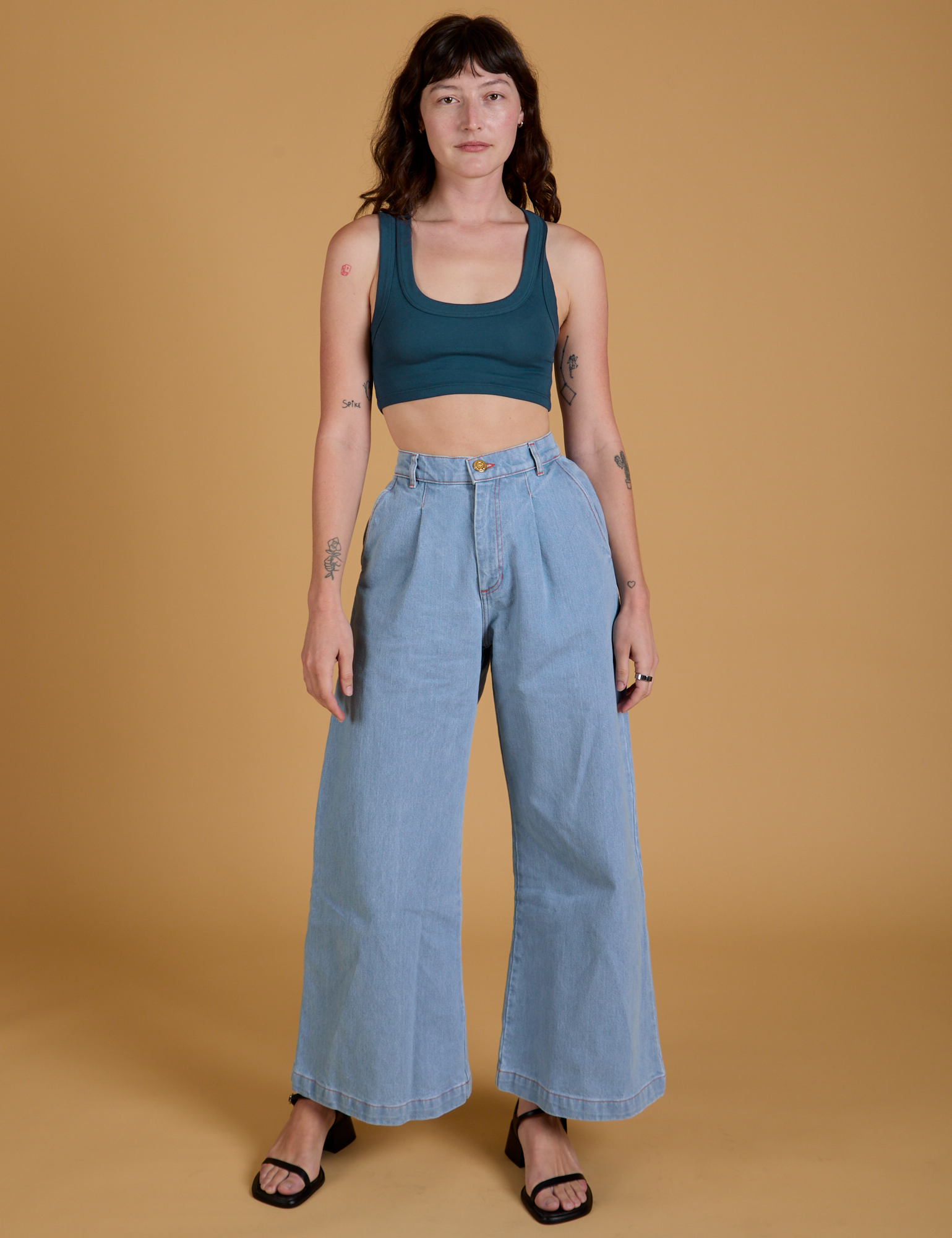Mini Tank in Lagoon and light wash Indigo Wide Leg Trousers on Alex