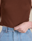 Muscle Tee in Fudgesicle Brown close up on Alex