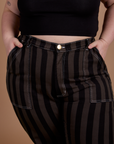 Black Stripe Work Pants - Espresso Brown