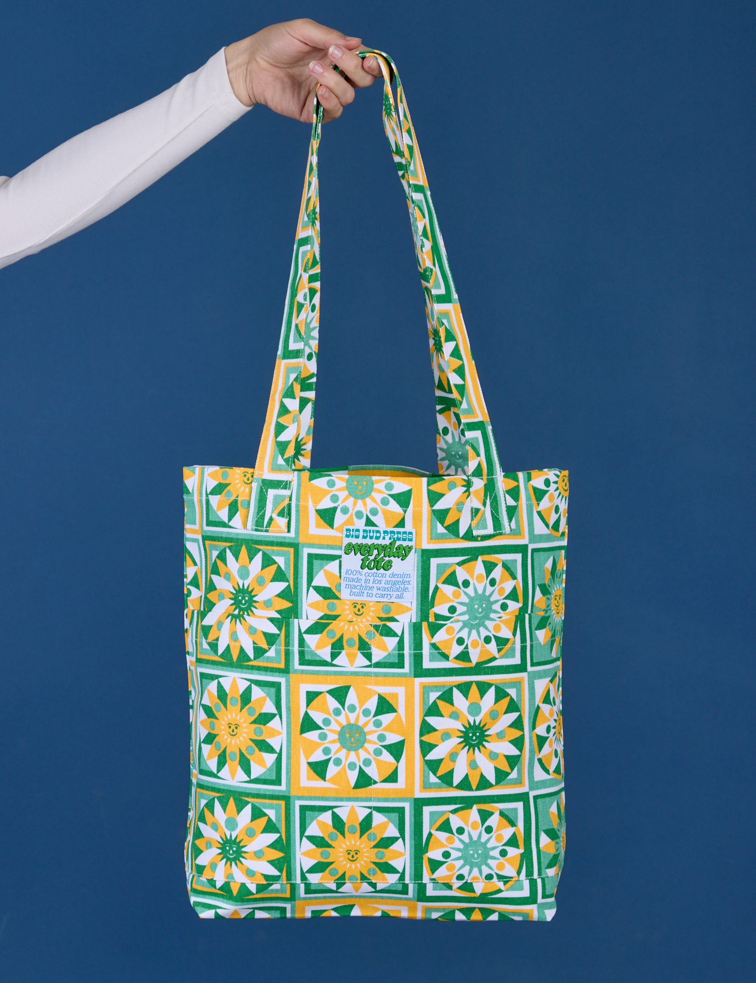 Spring Quilt Printed Everyday Tote held by model