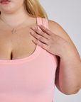 Cropped Tank Top in Baby Pink front close up on Juliet