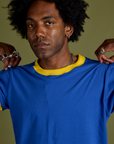 Vintage Ringer Tee in Royal Blue front close up on Jerrod