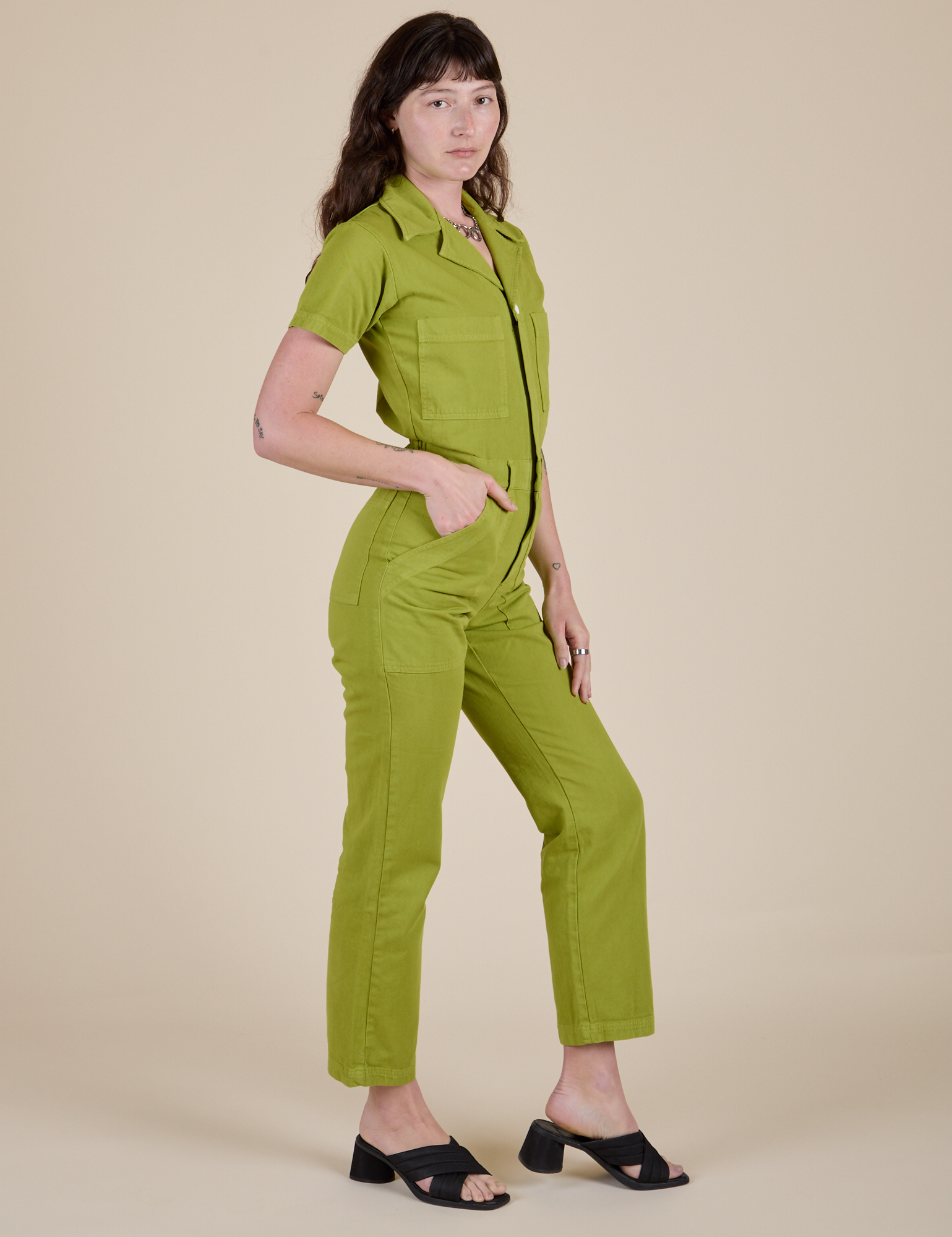 Short Sleeve Jumpsuit - Gross Green