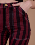 Black Stripe Work Pants - Red Wine