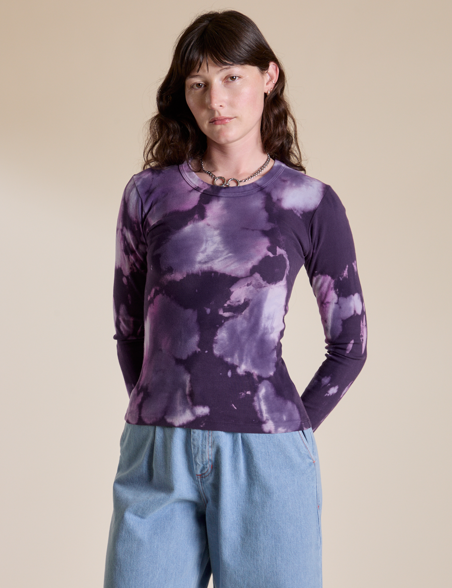 Long Sleeve Baby Tee in Dark Lavender on Alex