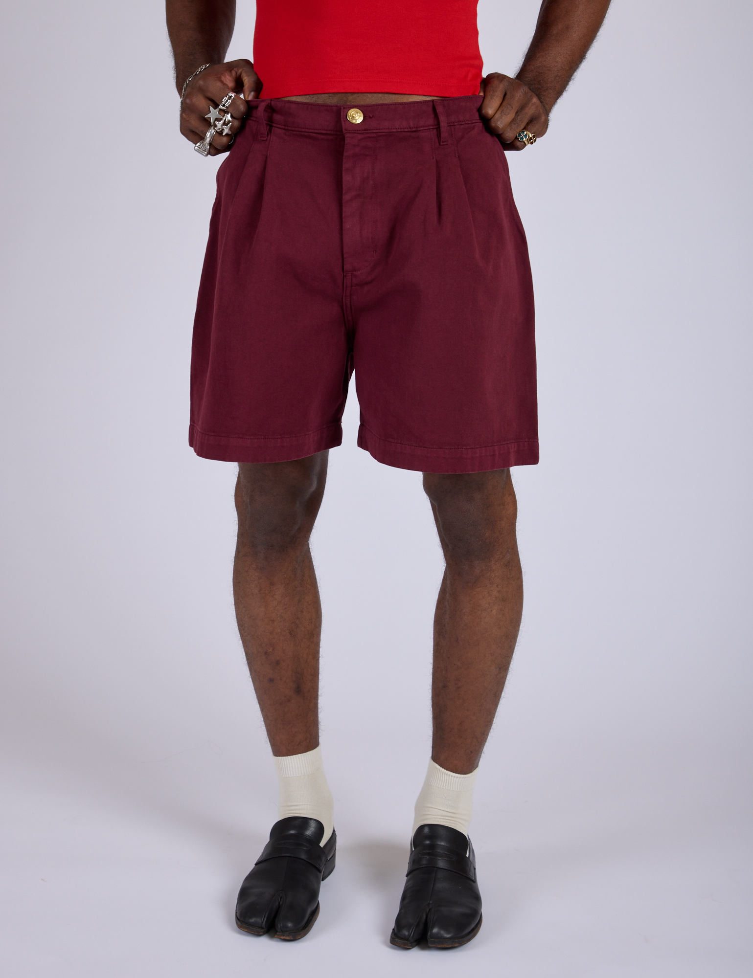 Pleated Trouser Shorts in Red Wine on Jerrod