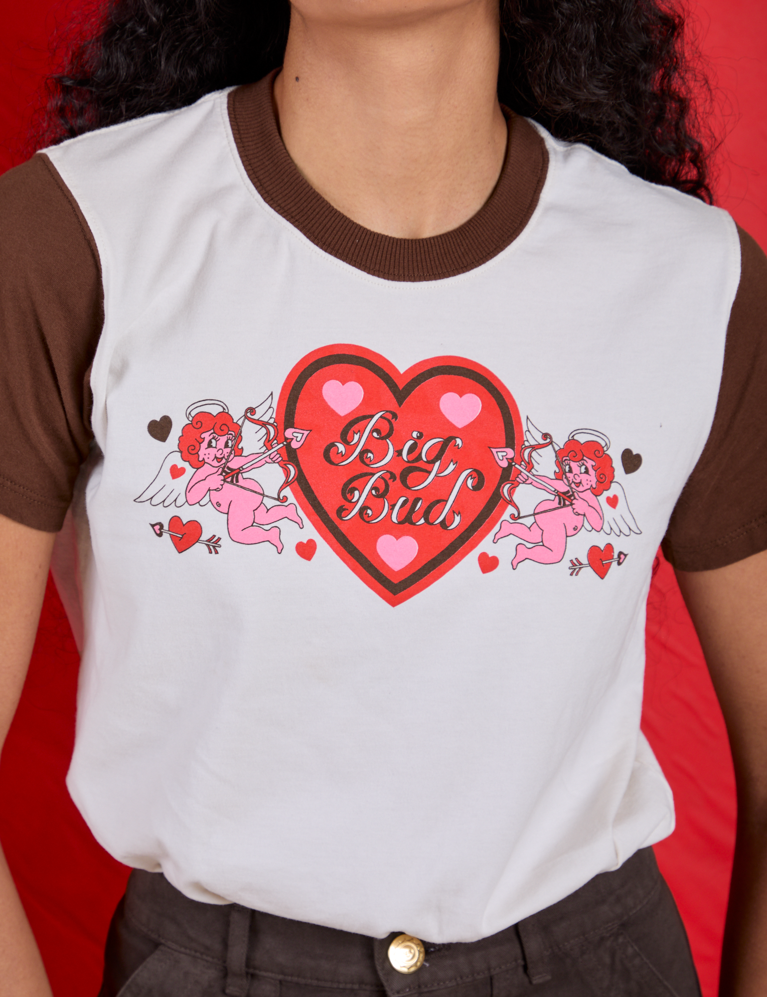 Front close up of Vintage Tee in Love Big Bud on Shahana