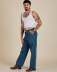 Side view of Work Pants in Lagoon on Jesse