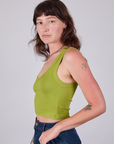 Cropped Tank Top in Gross Green side view on Alex