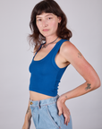 Cropped Tank Top in Royal Blue side view on Alex