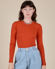 Long Sleeve Baby Tee in Chili Red on Alex