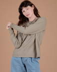 Long Sleeve Burly Tee in Khaki Grey worn by Alex