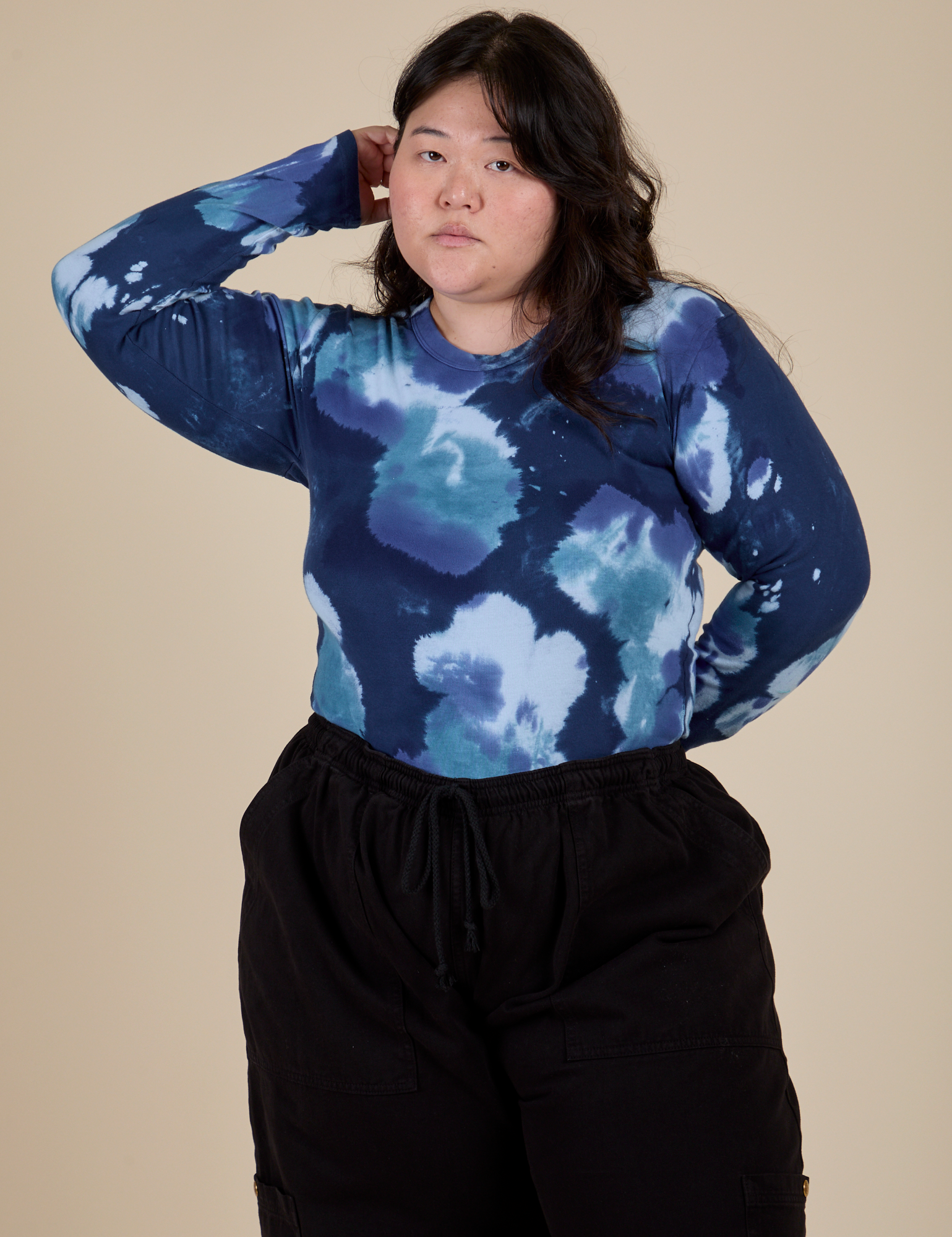 Long Sleeve Baby Tee in Blue Magic Waters on Ashley