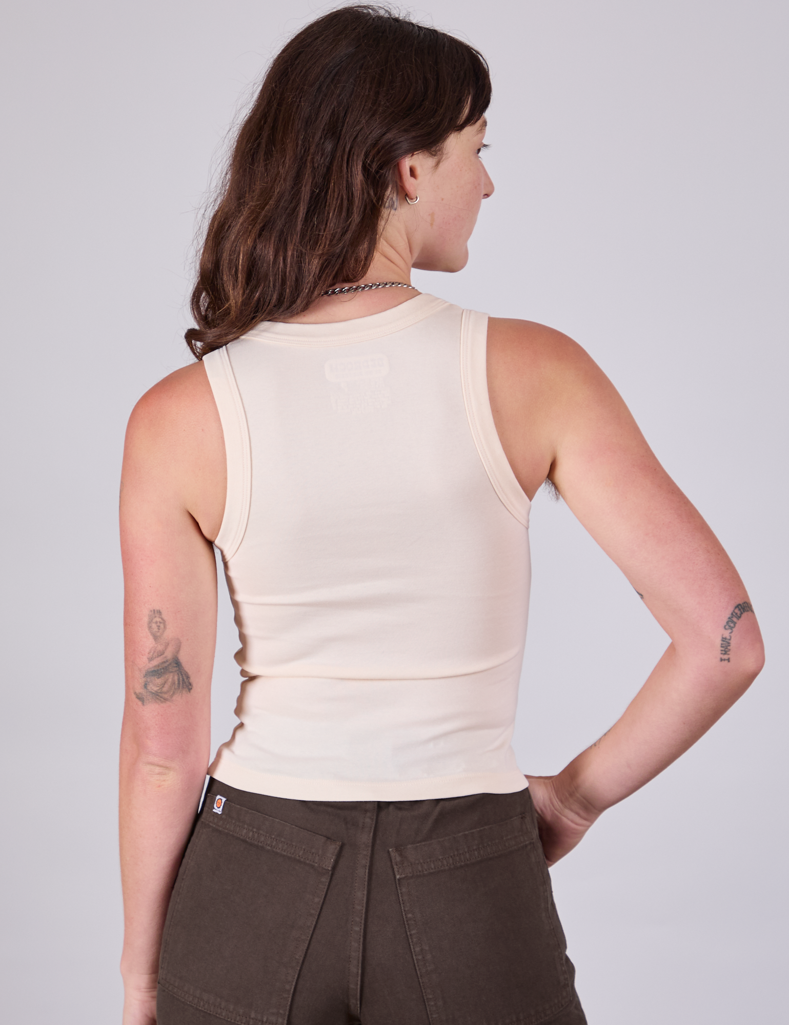 Tank Top in Vintage Tee Off-White back view on Alex