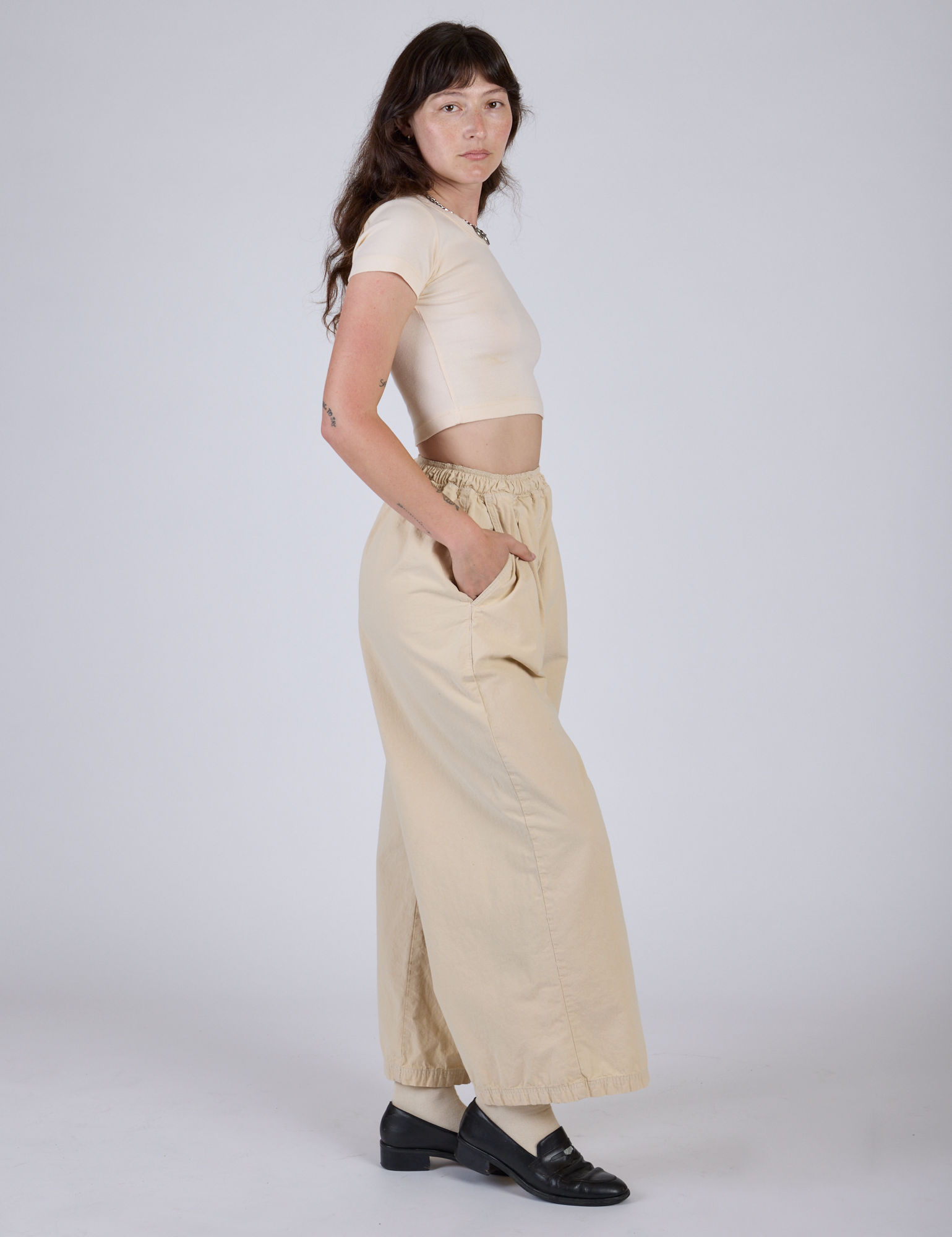 Pleated Pull-On Pants - Vintage Off-White