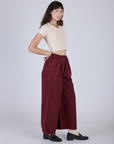 Pleated Pull-On Pants - Red Wine