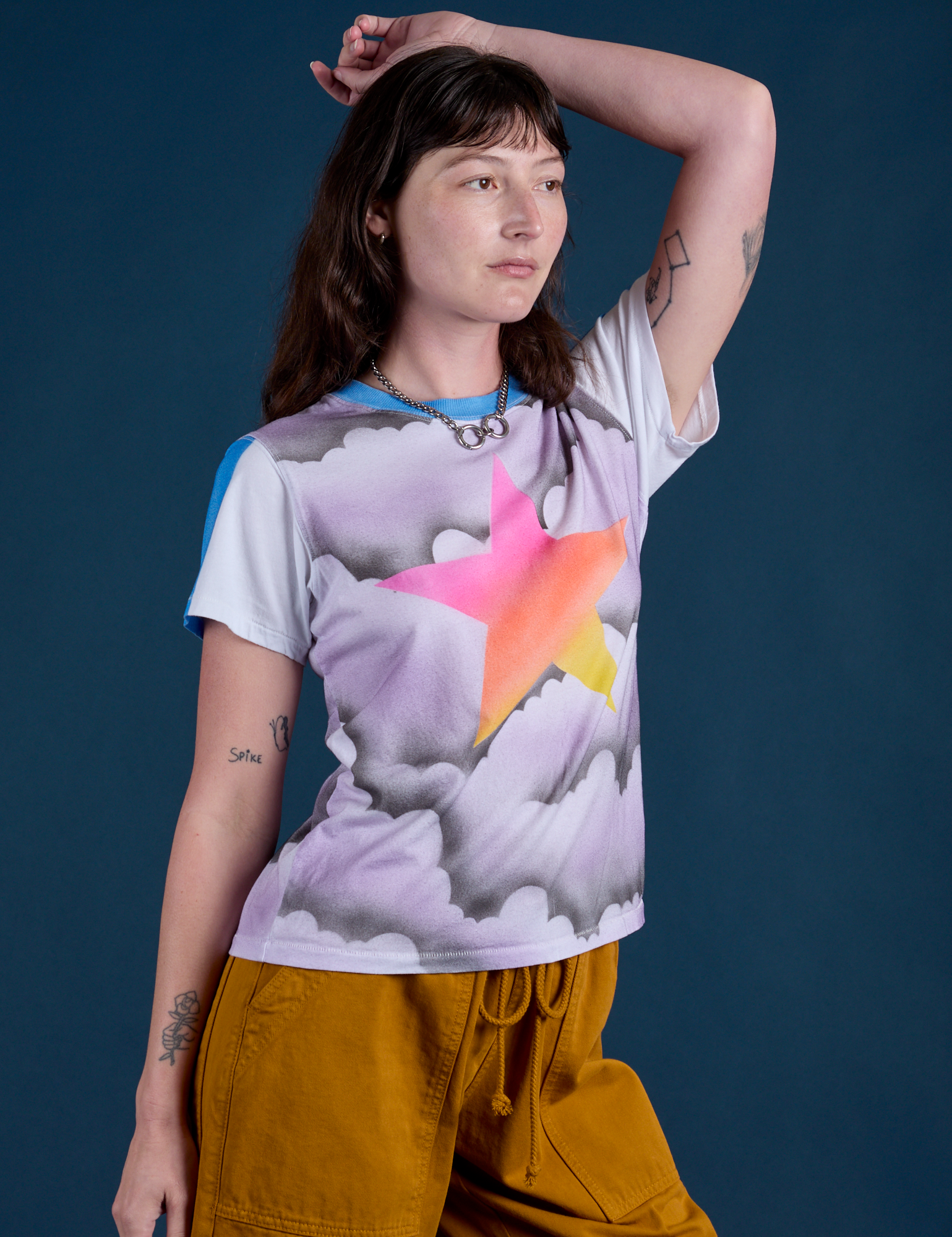 Airbrush Star Vintage Tee angled front view on Alex