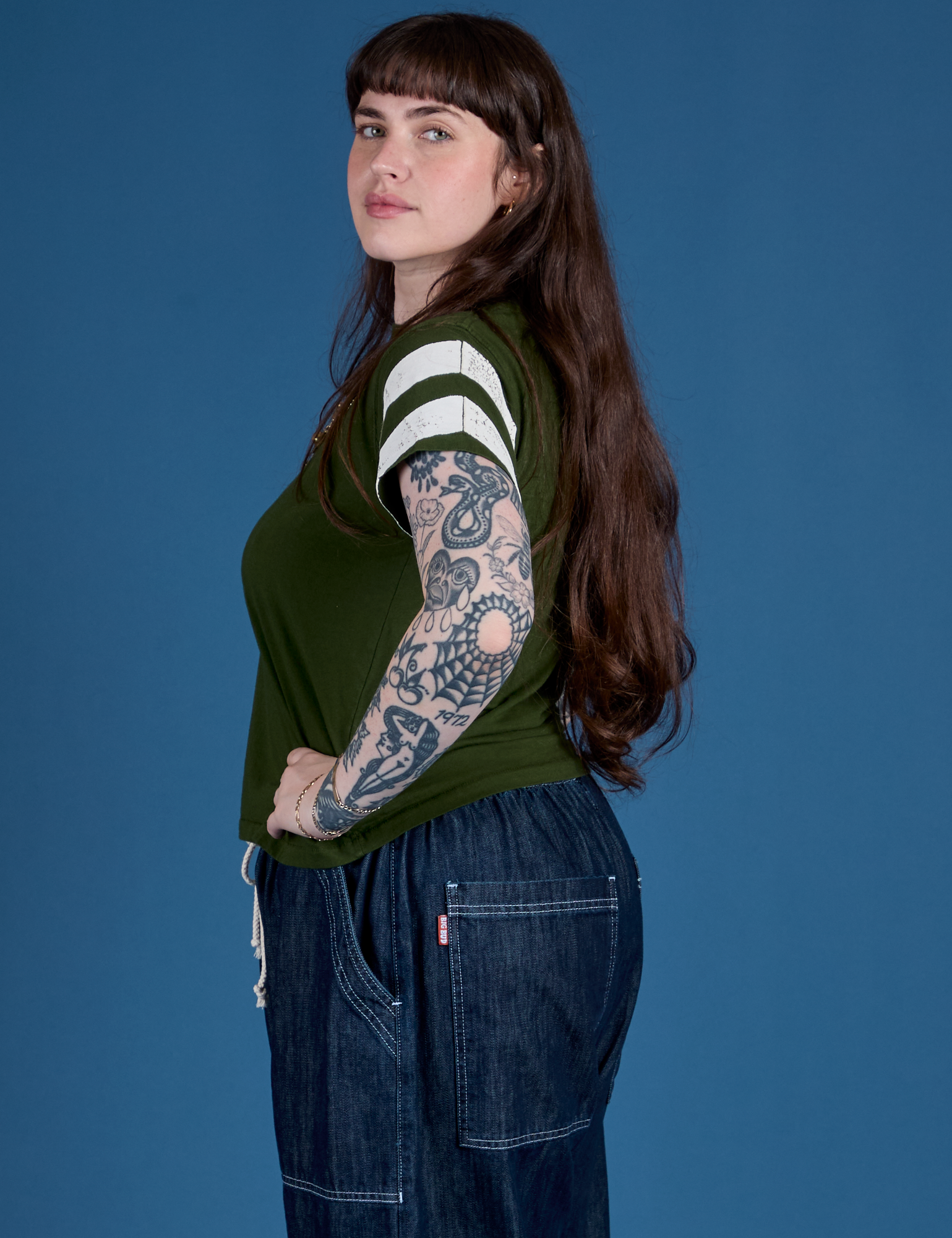 Painted Vintage Tee in Evergreen side view on Sydney