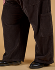 Pant leg side view close up of Corduroy Drop Pocket Cargo Pants in Espresso Brown on Sam
