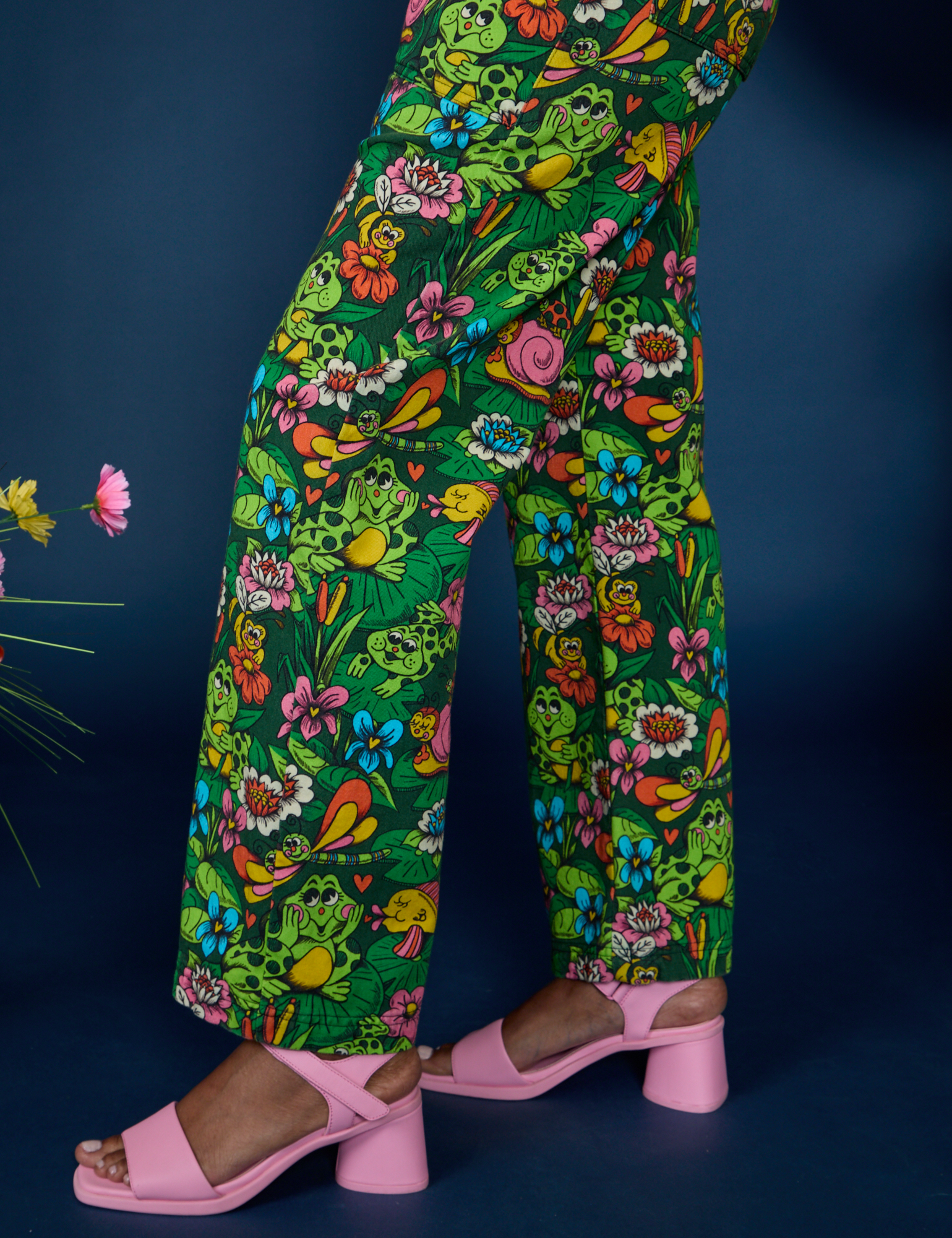 Side view pant leg close up of Work Pants in Pond Party on Kandia