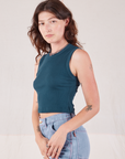 Muscle Tee in Lagoon angled front view on Alex