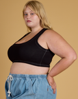 Contrast Stitch Mini Tank in Basic Black side view on Juliet