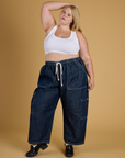 Contrast Stitch Mini Tank in Vintage Tee White paired with dark wash Denim Drop Pocket Pants