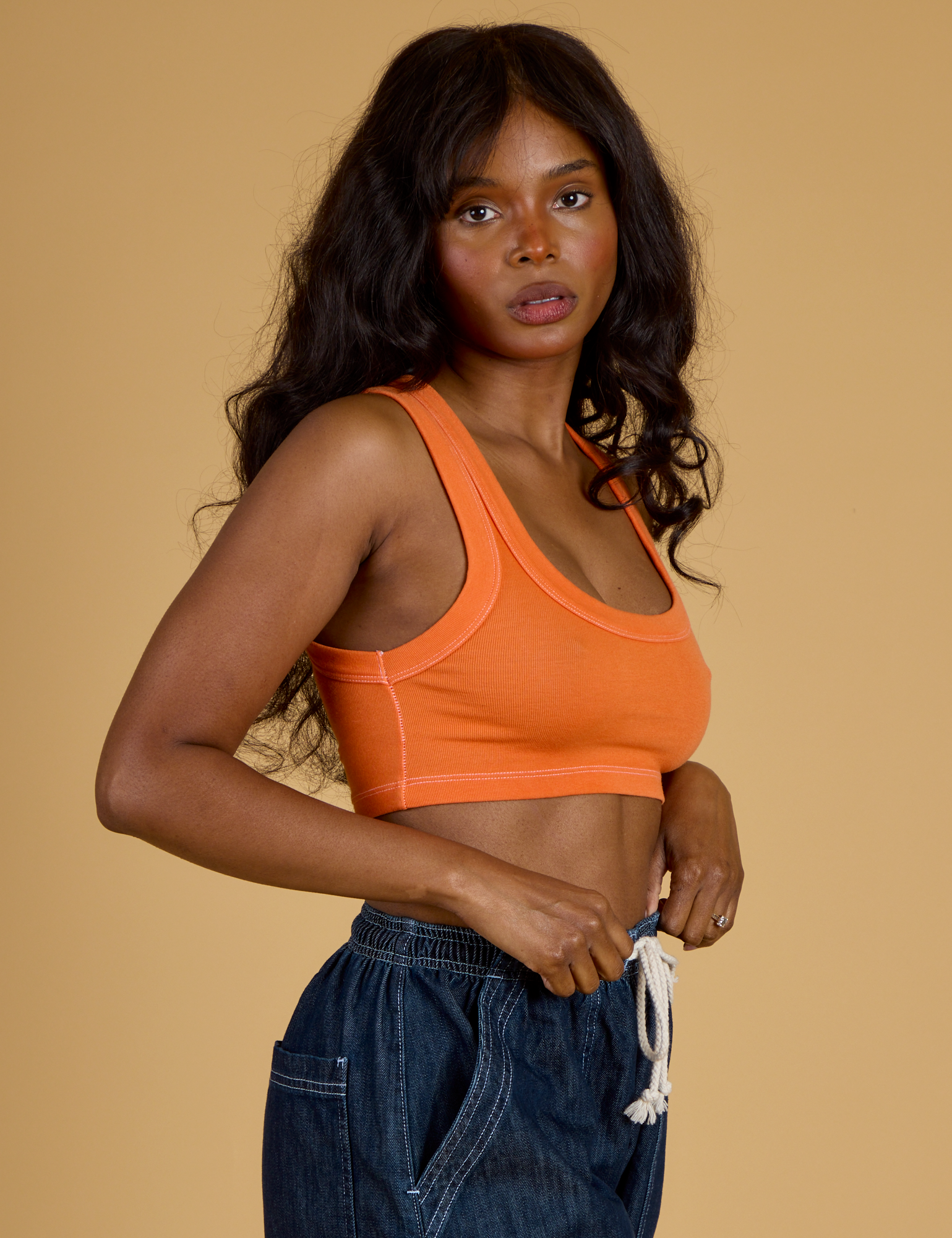 Contrast Stitch Mini Tank in Construction Orange side view on Kandia