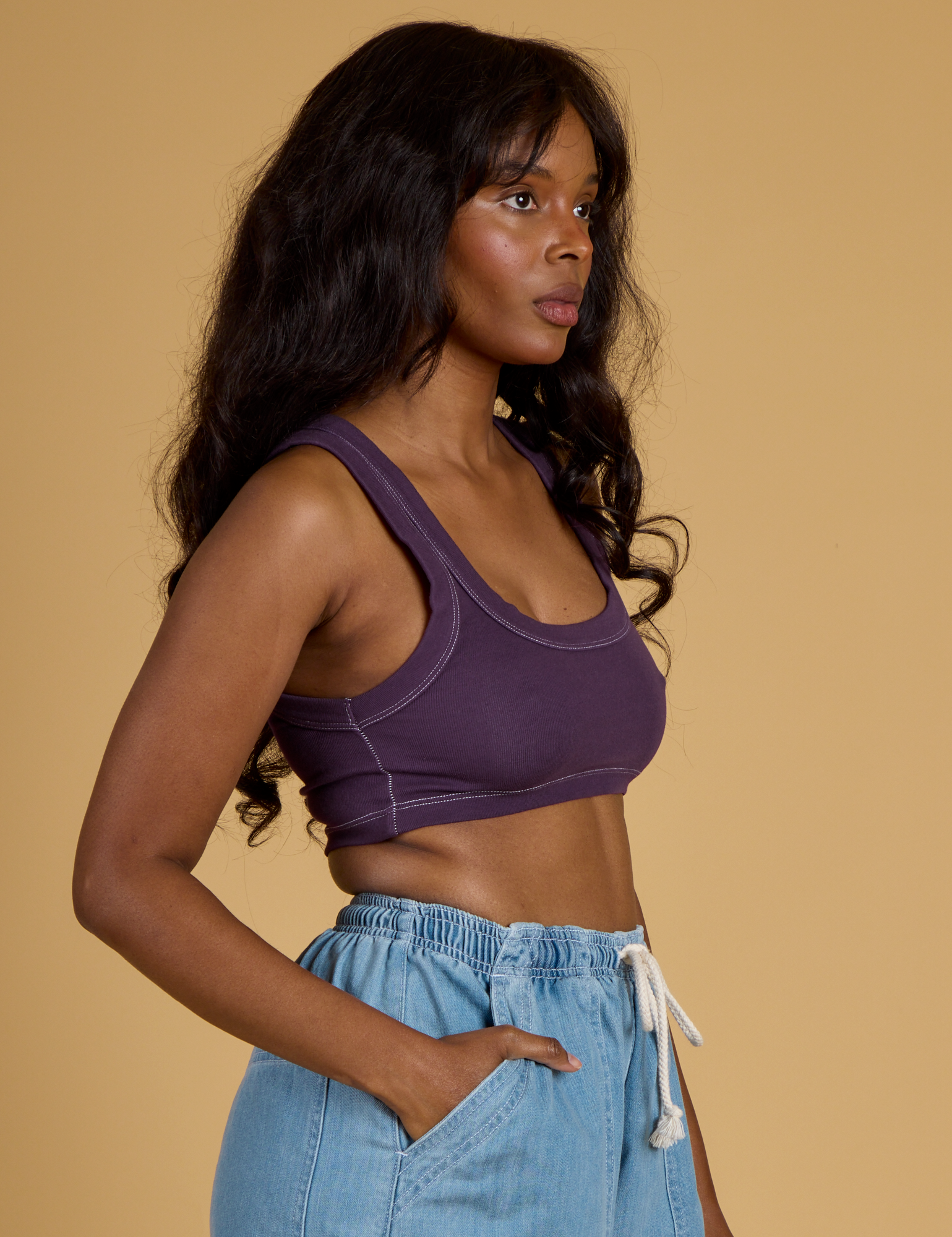 Contrast Stitch Mini Tank in Nebula Purple side view on Kandia