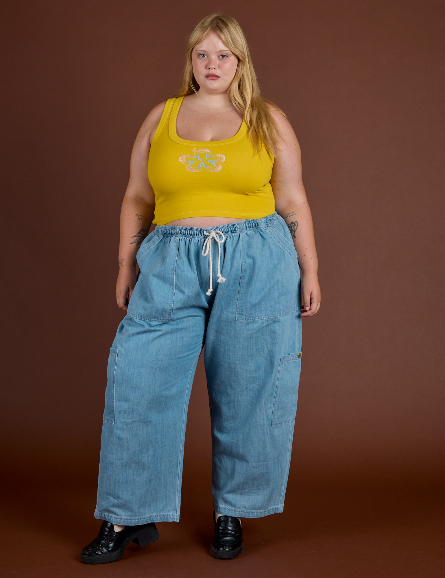 Icon Cropped Tank - Yellow Hibiscus