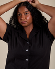Front close up of Pantry Button-Up in Basic Black on Meghna