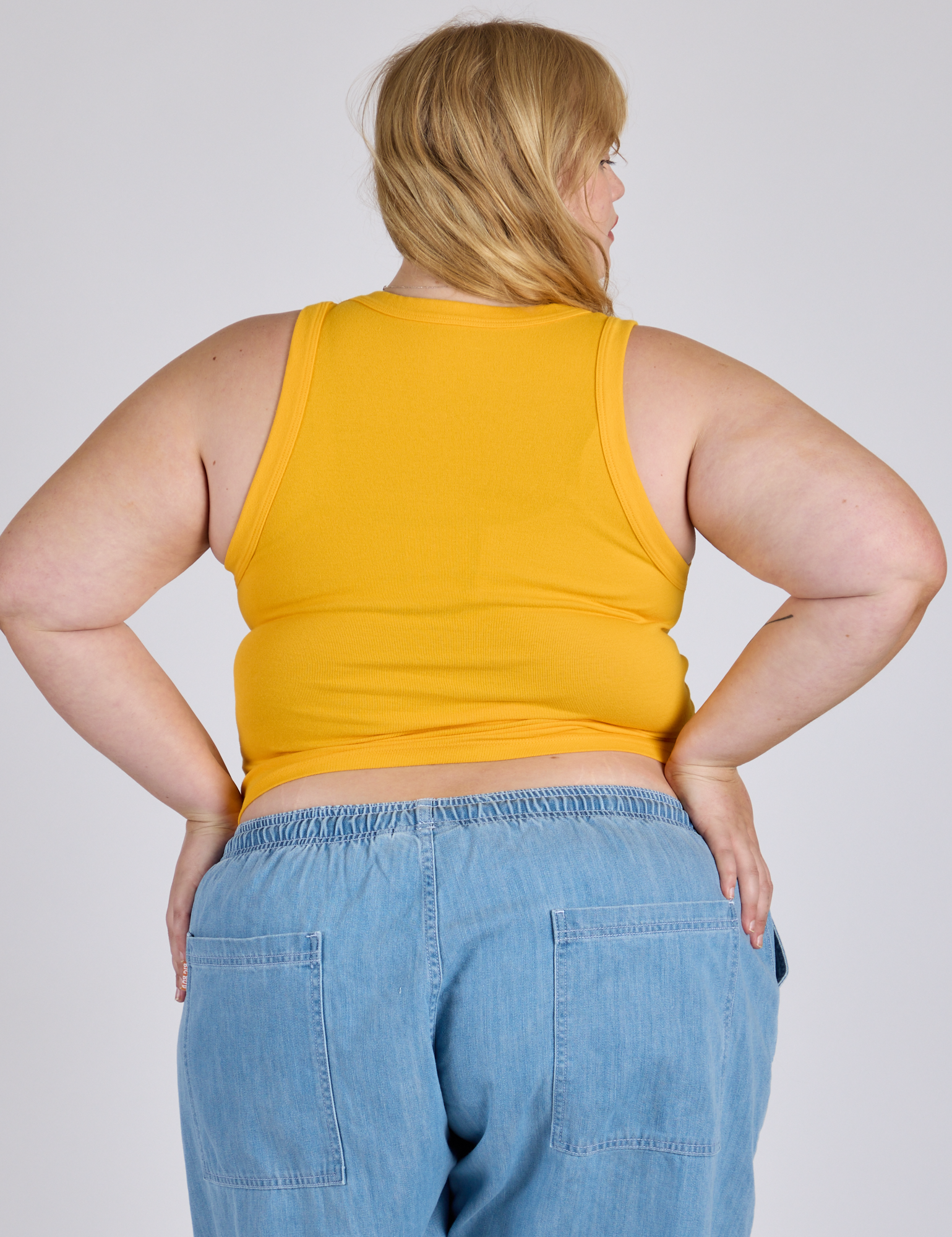 Cropped Tank Top in Sunshine Yellow back view on Juliet
