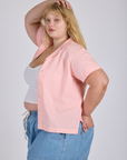 Side view of  Pantry Button-Up in Baby Pink on Juliet