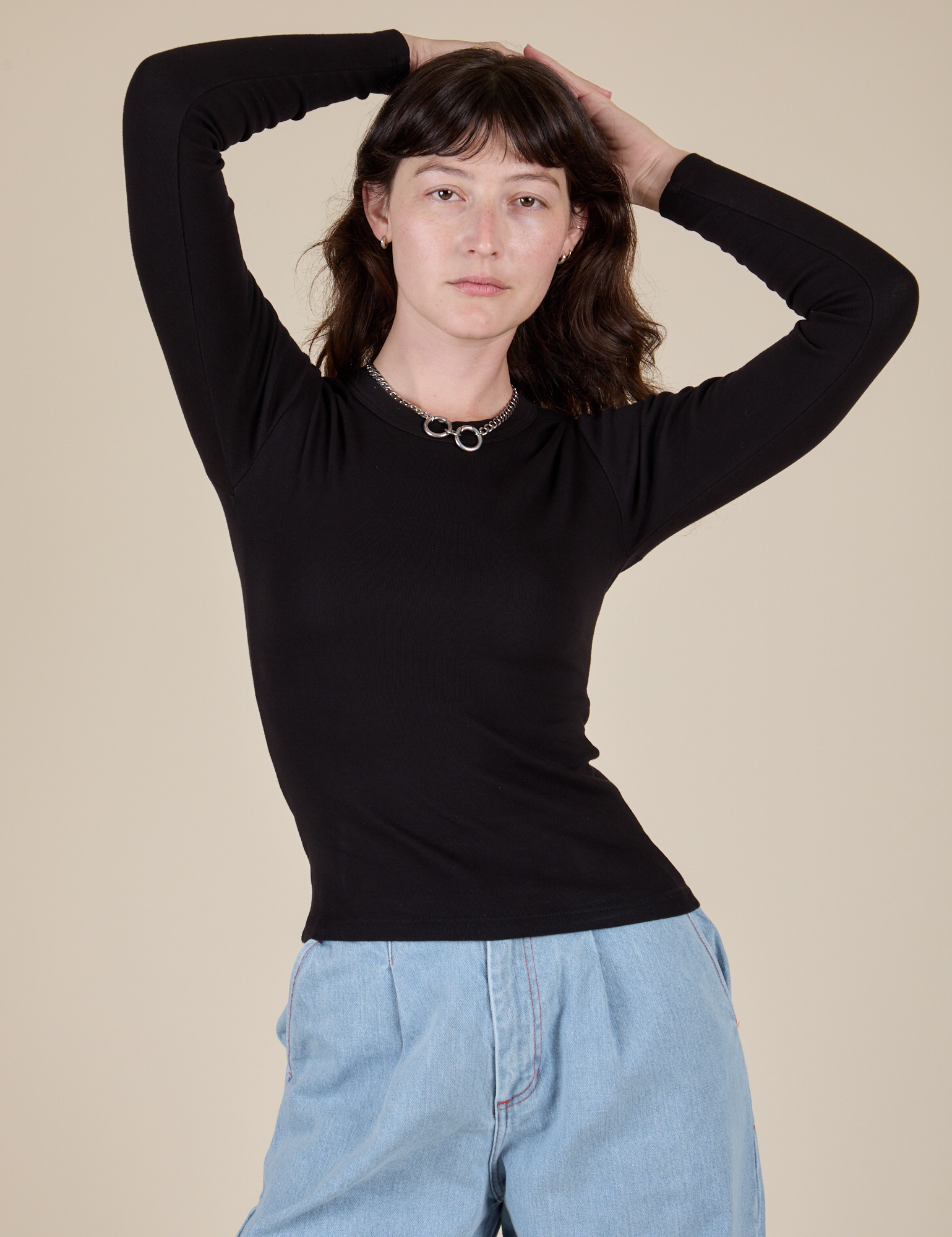 Long Sleeve Baby Tee in Basic Black on Alex