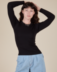 Long Sleeve Baby Tee in Basic Black on Alex