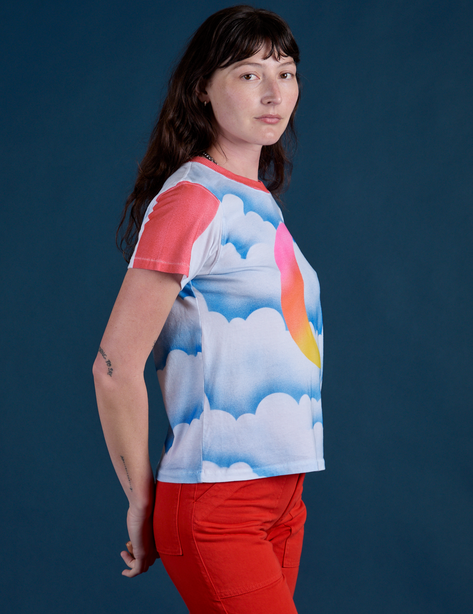 Airbrush Moon Vintage Tee side view on Alex
