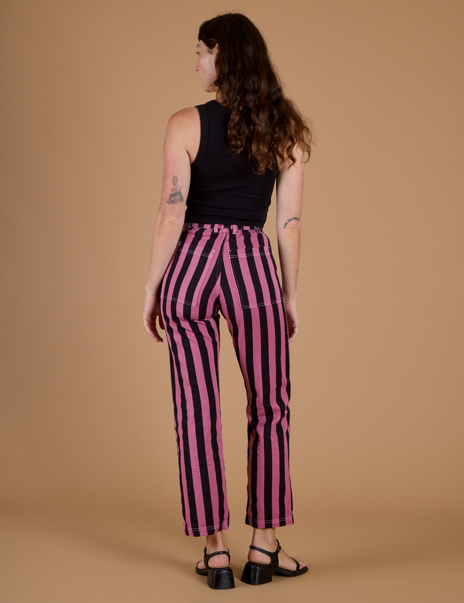 Black Stripe Work Pants - Bubblegum Pink