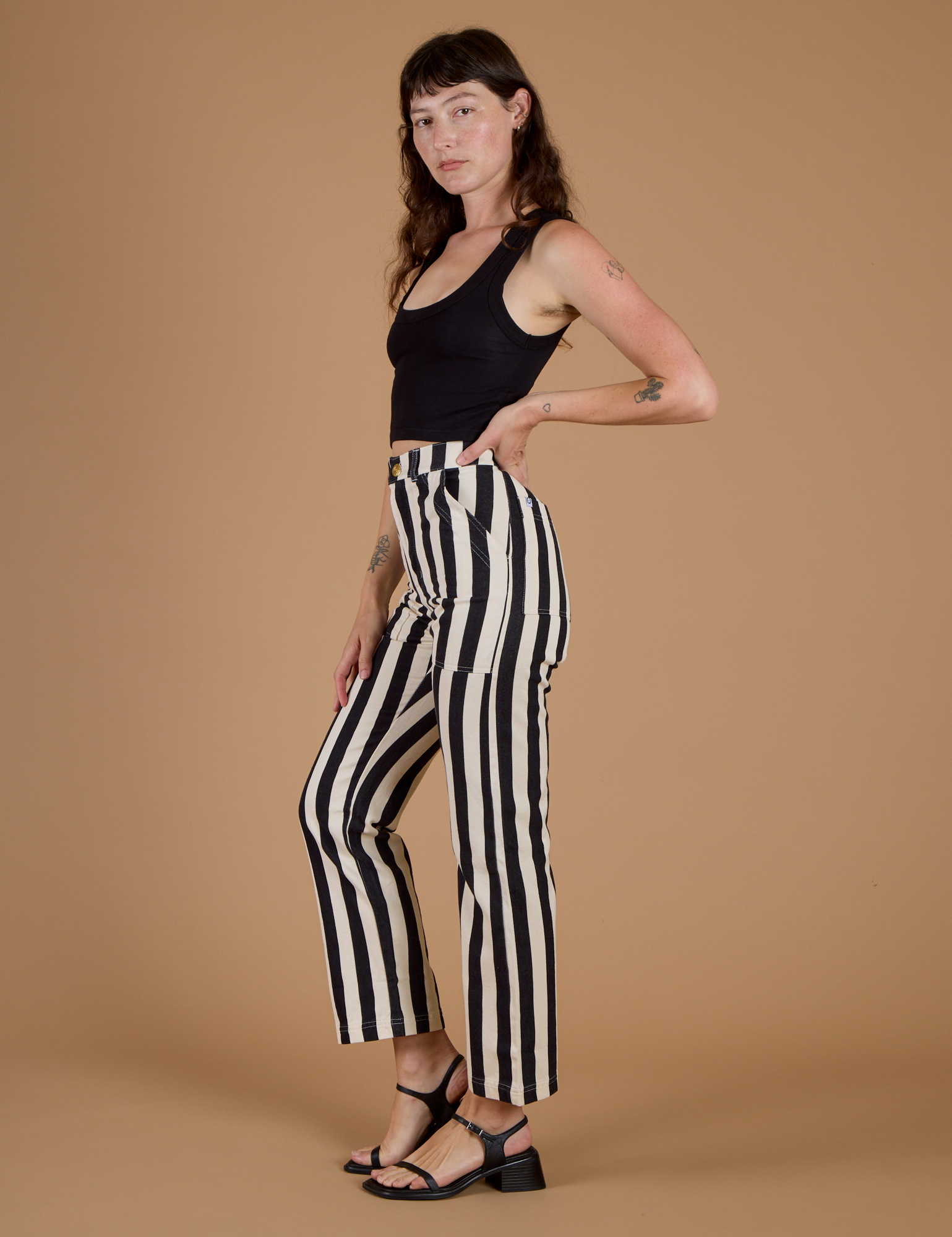 Black Stripe Work Pants - Natural