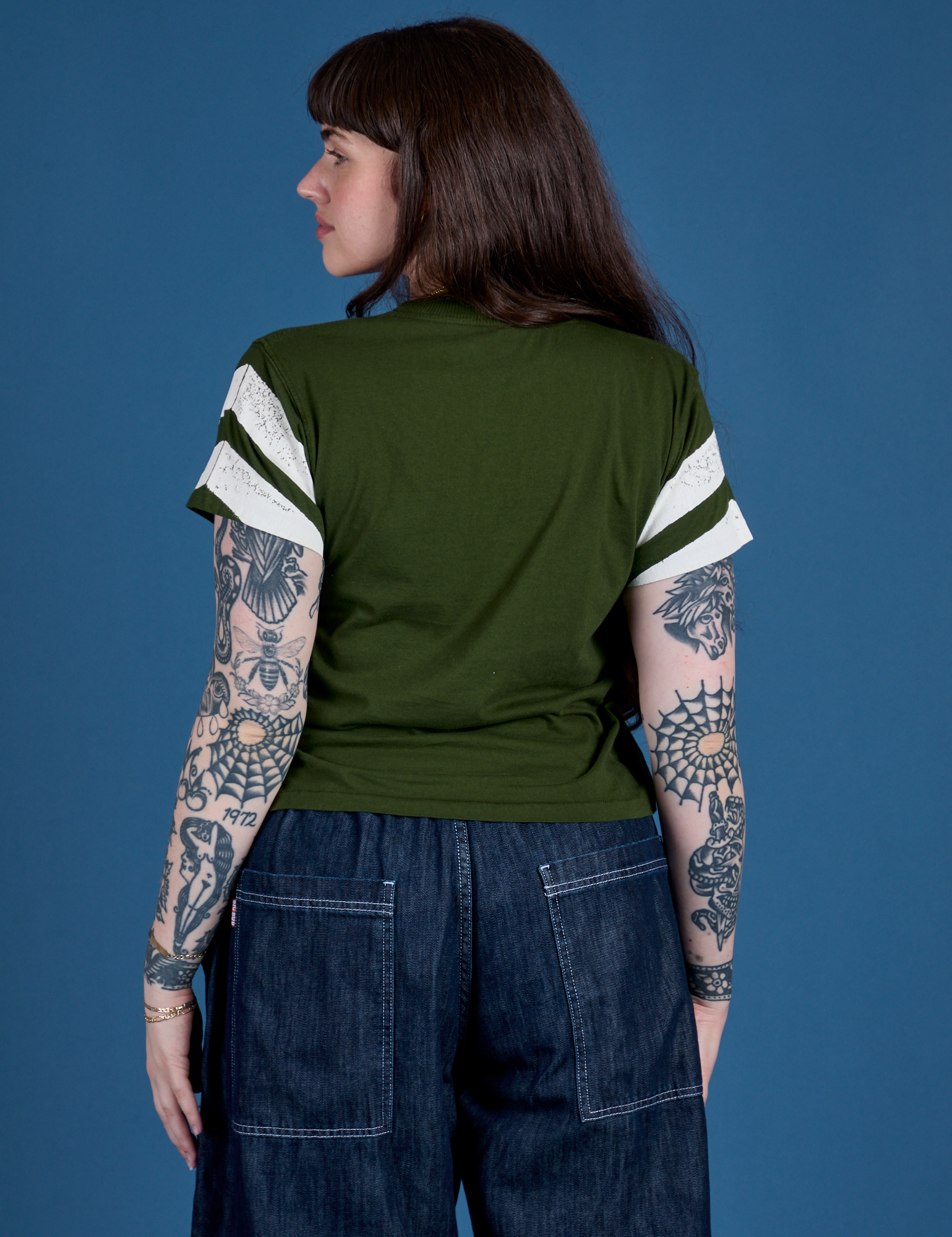 Painted Vintage Tee in Evergreen back view on Sydney