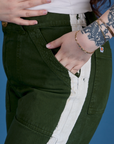 Painted Work Pants in Evergreen side view close up